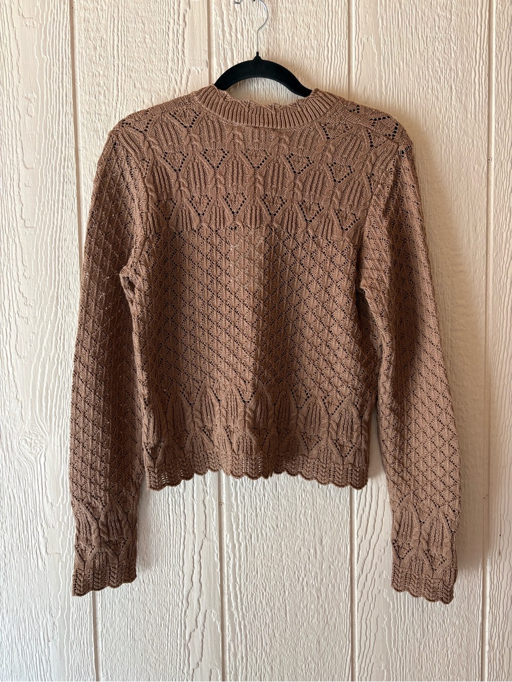 Hyacinth House Pointelle Capucine Cotton Cardigan Sweater NWT Medium Tan Brown - Picture 6 of 8